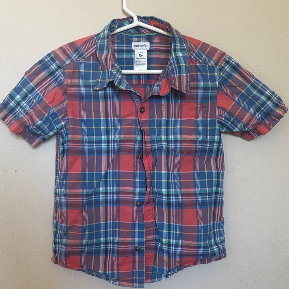 Carter's Short-Sleeve Plaid Shirt in Red, Blue & Green